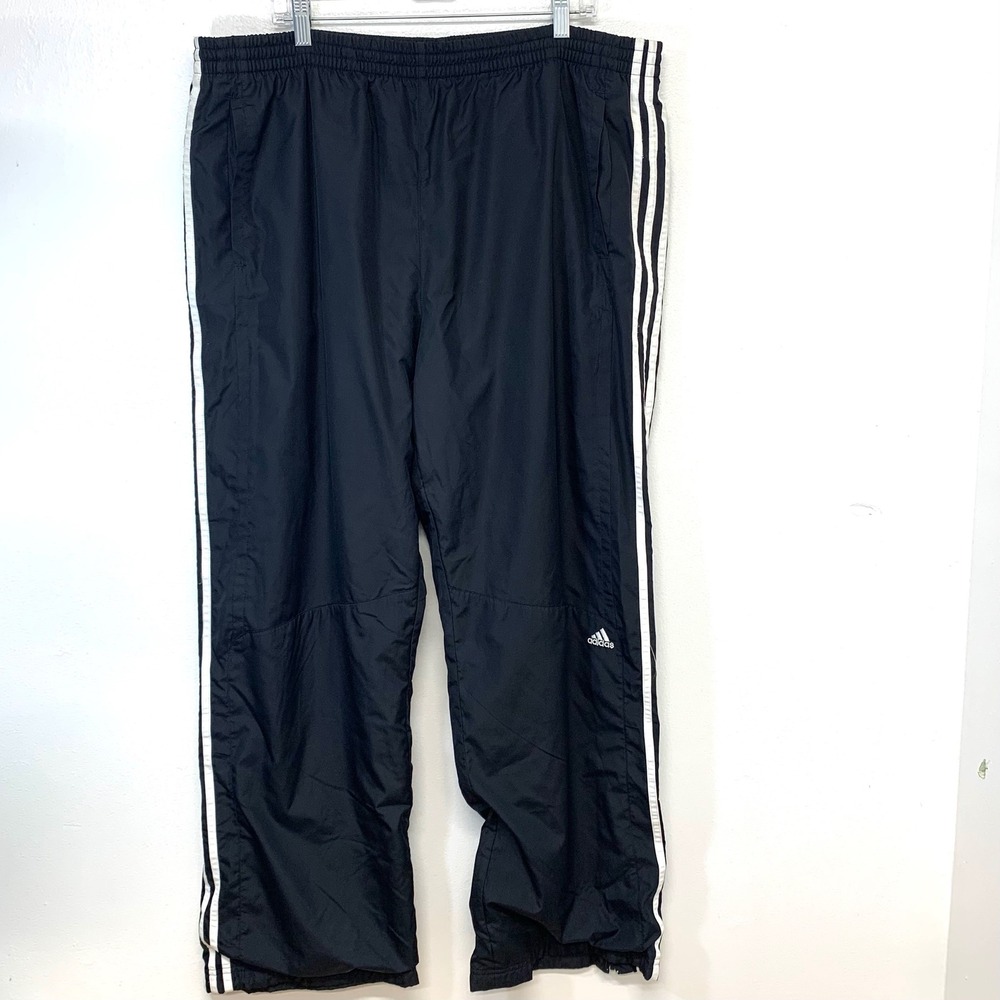 Vintage Adidas Track Pants Men 2X Black White 3 Stripe Ankle Zip Y2K Retro